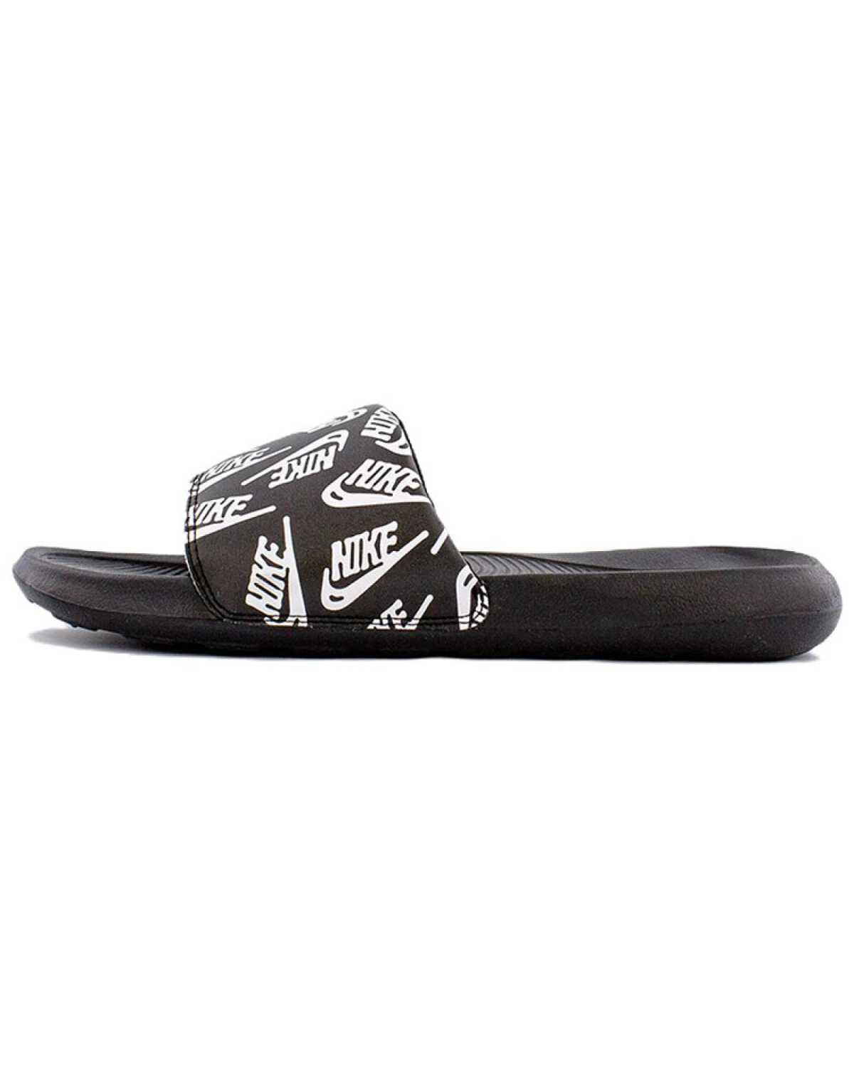 Nike VICTORI ONE SLIDE домашние тапочки чёрные с белым принтом картинка