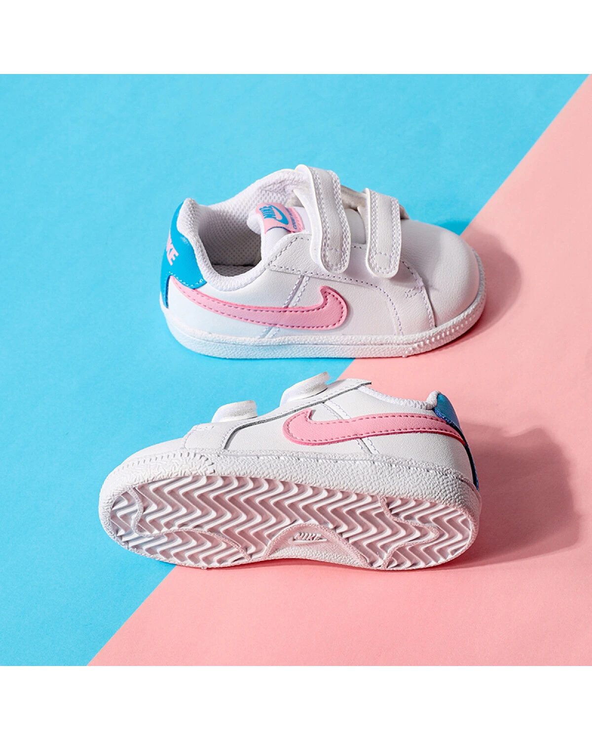 Nike Velcro Детские кеды бело-голубо-розовые с липучкой картинка