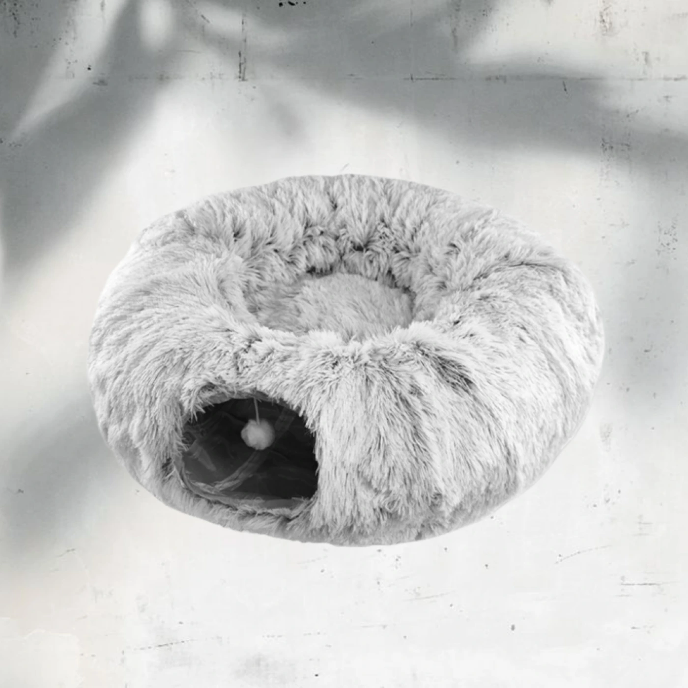 Теплый туннель для кошек с длинным ворсом, складной (серый) картинка