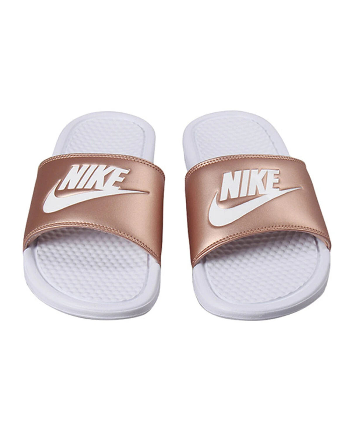 Nike Slip-Ons женские шлепанцы золотисто-белые из синтетической кожи картинка