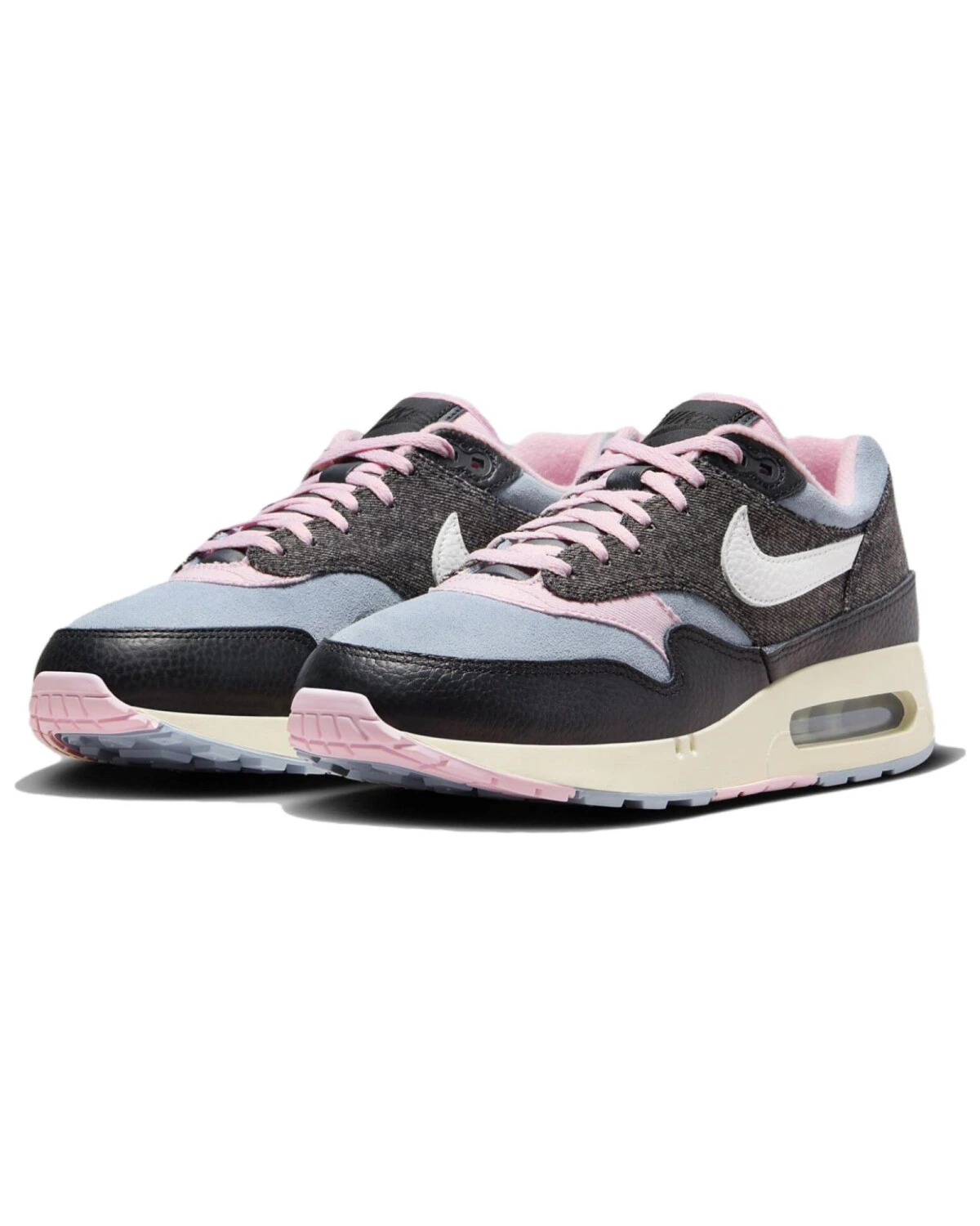 Nike Air Max 1 унисекс кроссовки замшевые черно-сине-розовые картинка