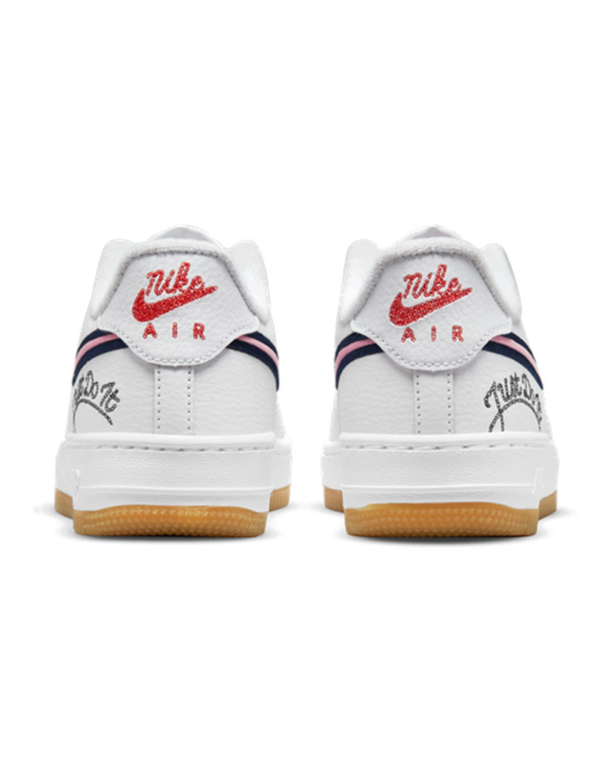 Nike Air Force 1 детские кроссовки белые с розовым логотипом картинка