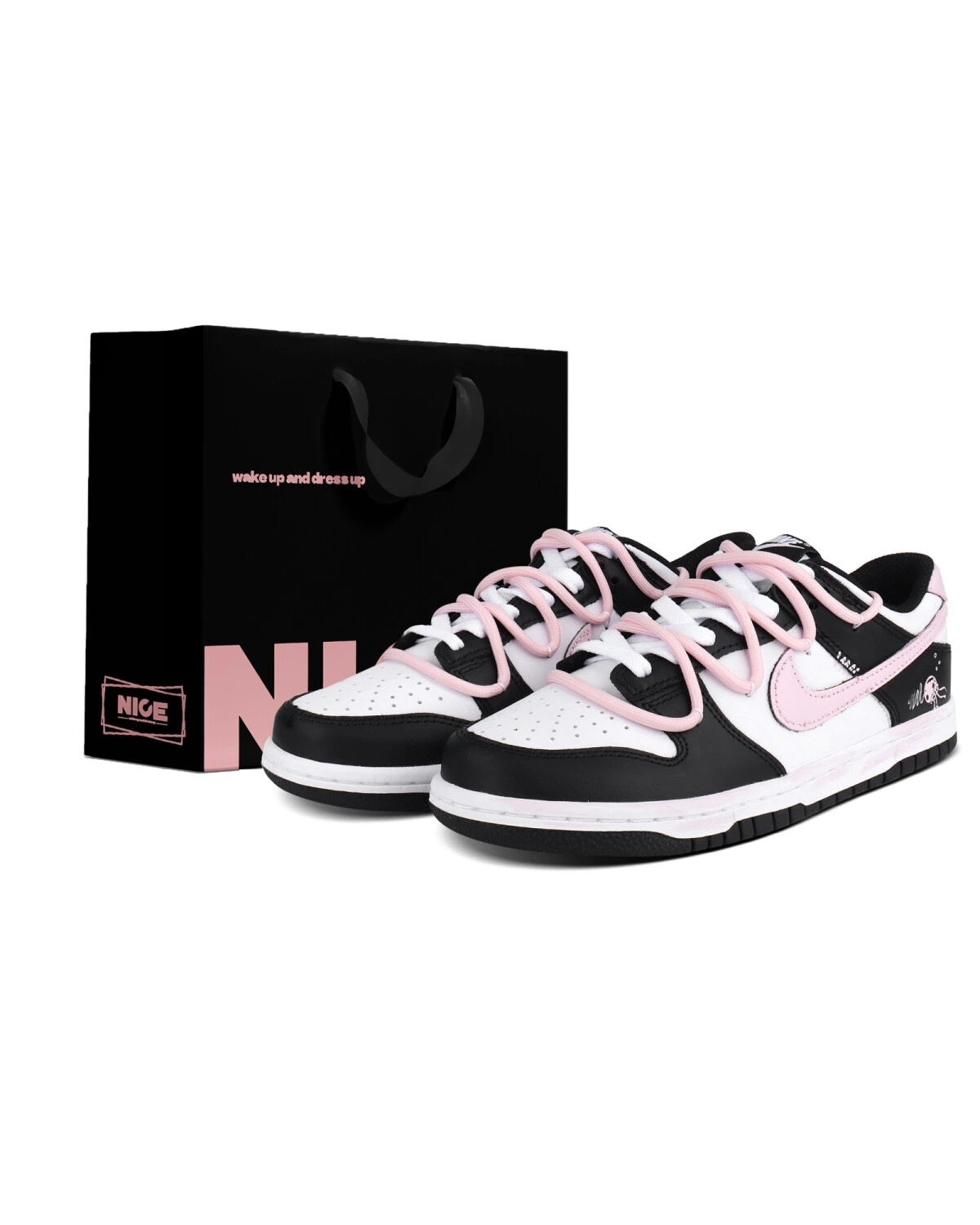 Nike Dunk детские кроссовки черно-розовые из синтетики противоскользящие картинка