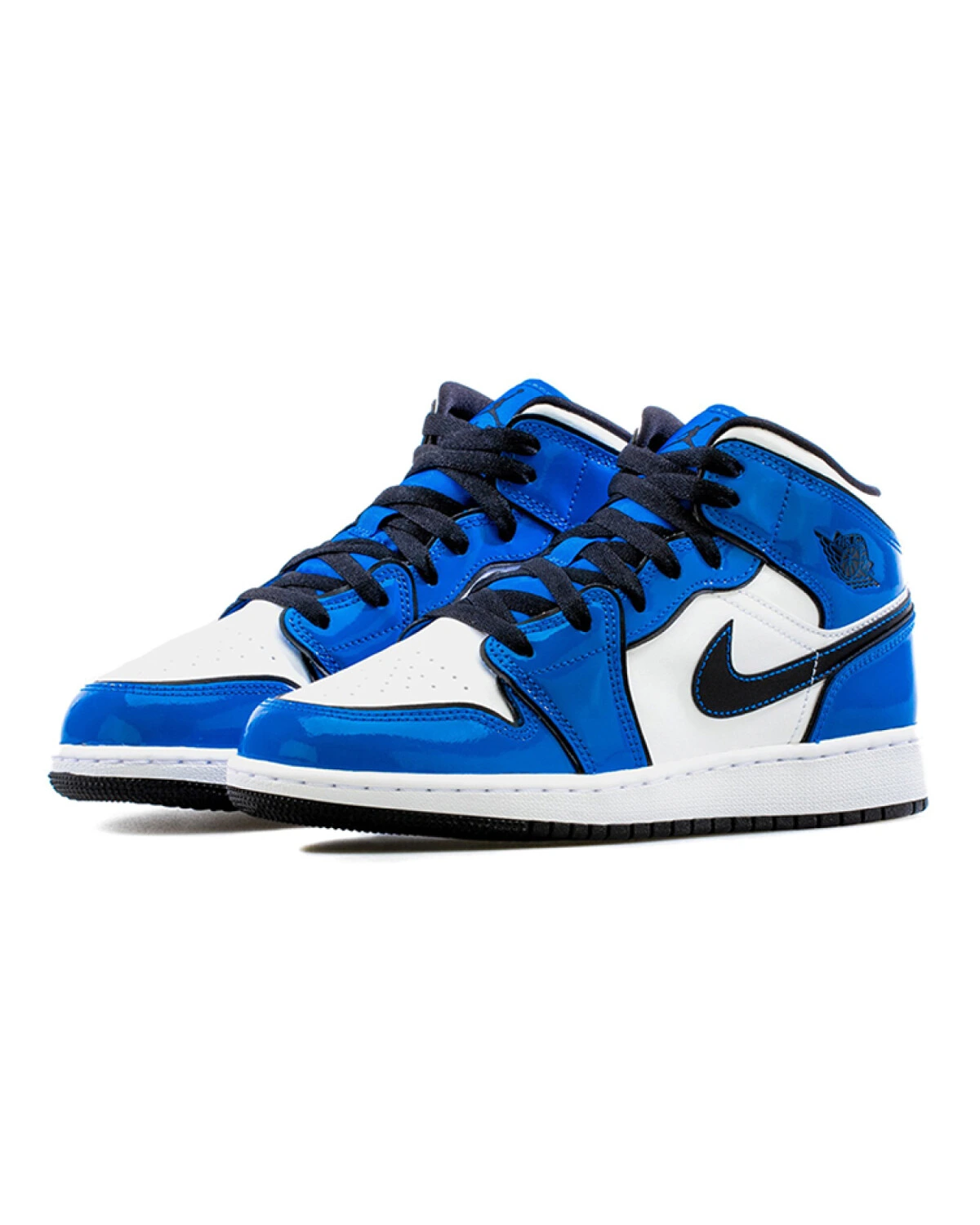 Jordan Air Jordan 1 детские кроссовки сине-белые с лакированной кожей картинка