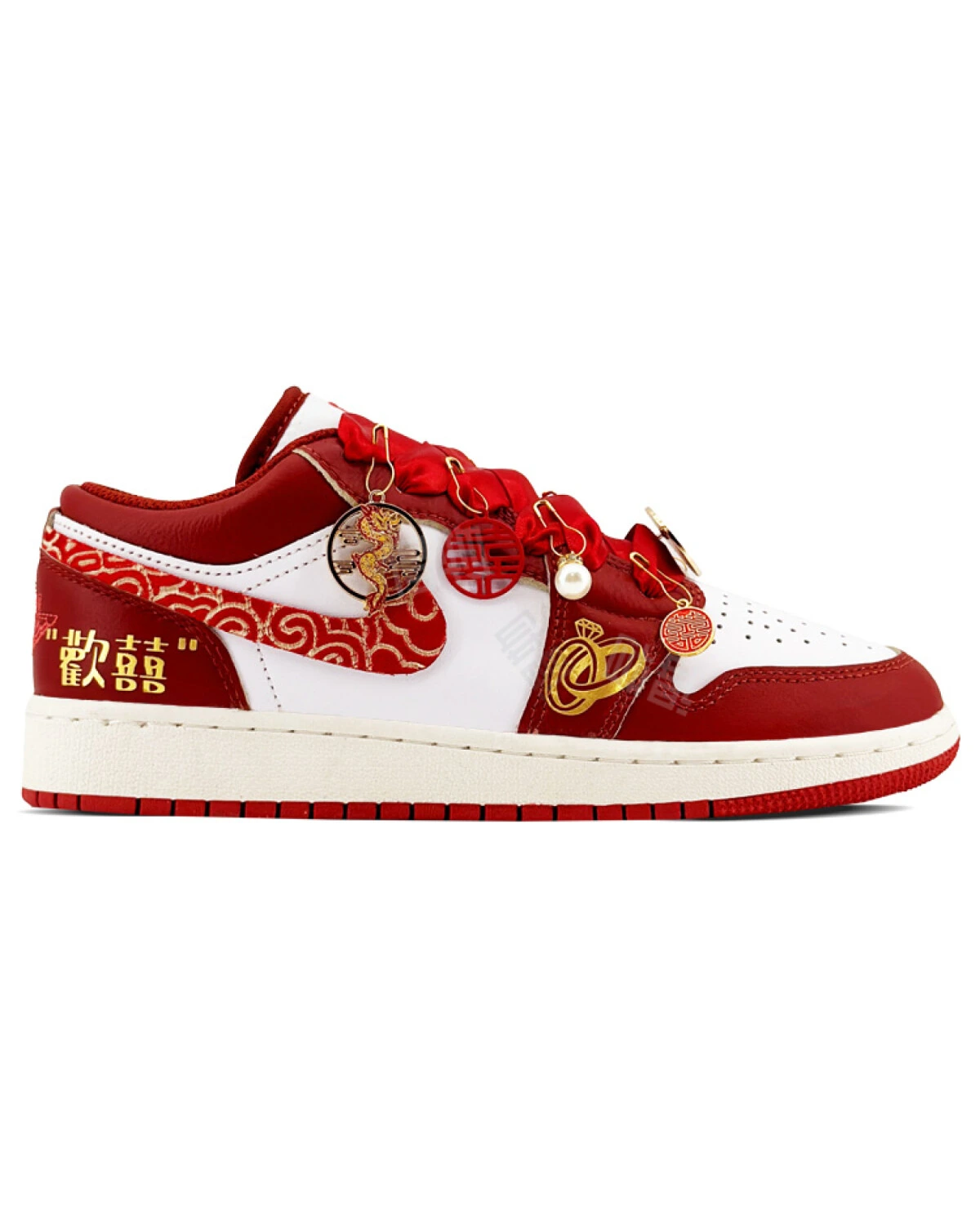 Jordan Air Jordan 1 унисекс кроссовки бело-красные свадебные с вышивкой картинка