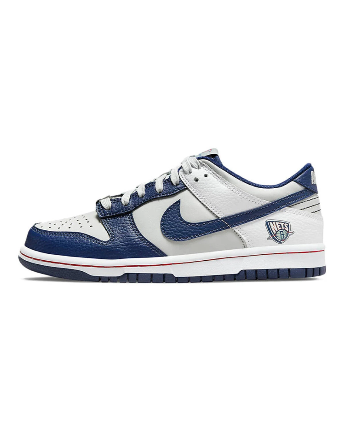 Nike Dunk EMB "Brooklyn Nets" детские кеды кожаные бело-синие картинка