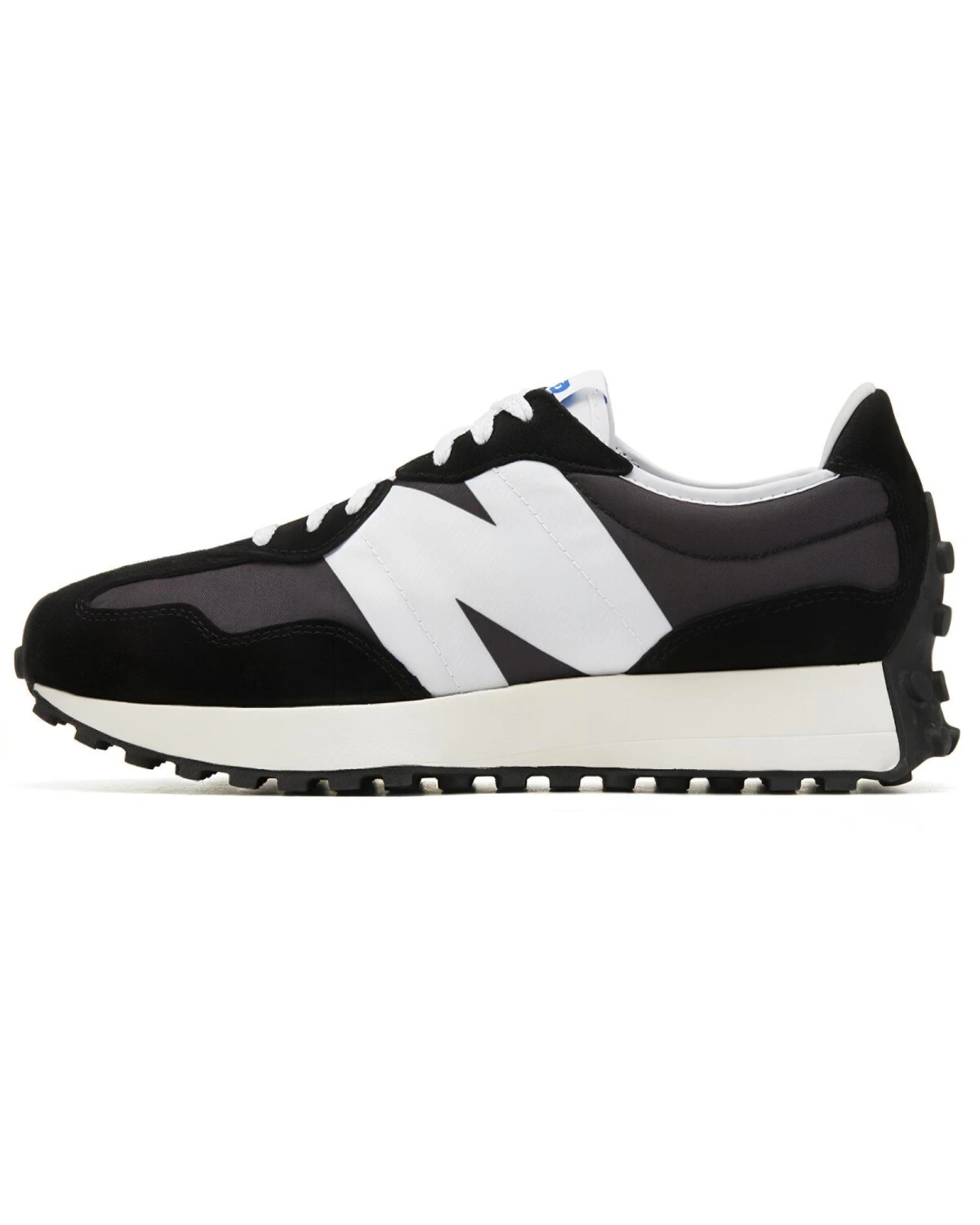 New Balance NB 327 унисекс кроссовки повседневные чёрно-белые из ткани и замши картинка