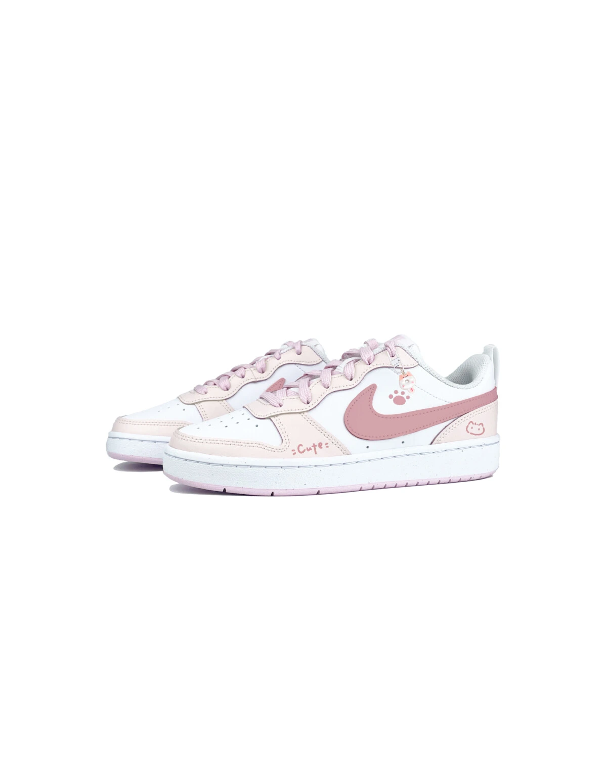 Nike Court Borough детские кеды розово-белые с принтом котиков картинка