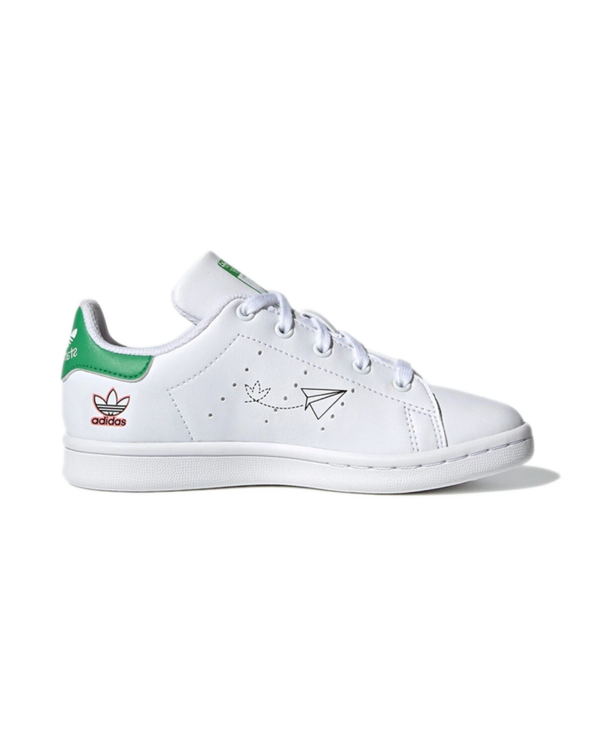 Adidas Originals Stan Smith детские кроссовки белые с зелеными и красными акцентами картинка