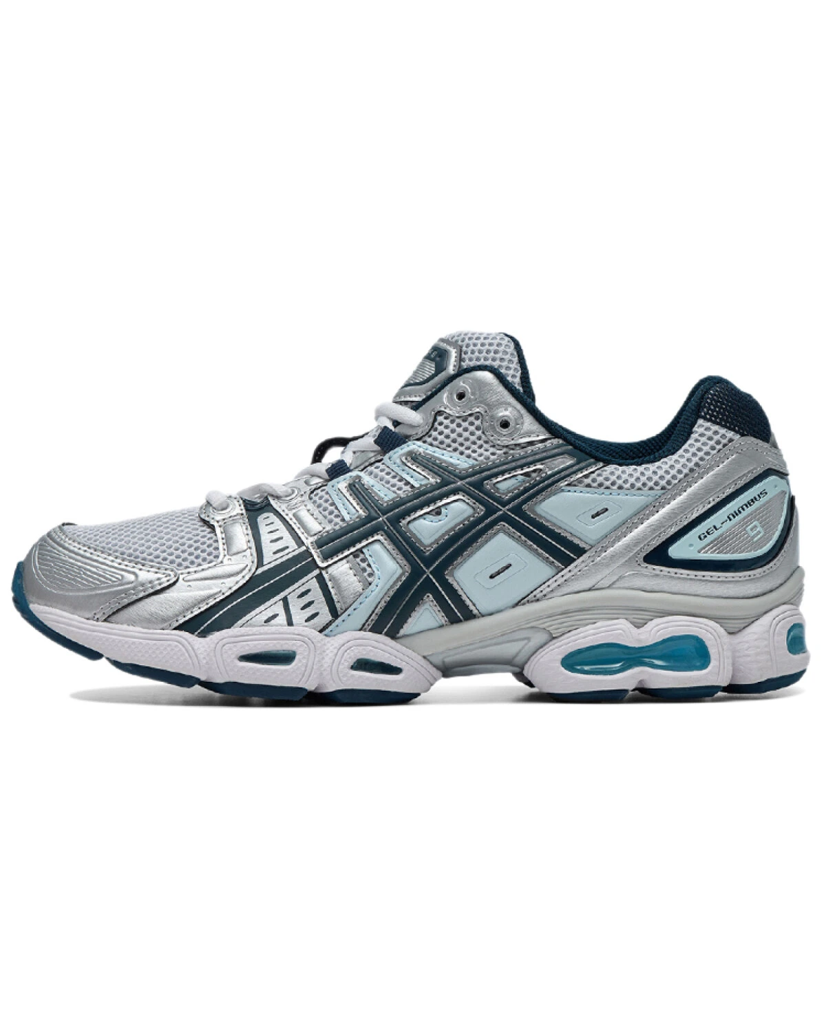 Asics GEL-Nimbus 9 женские кроссовки комфортные серебристо-голубые для марафона картинка