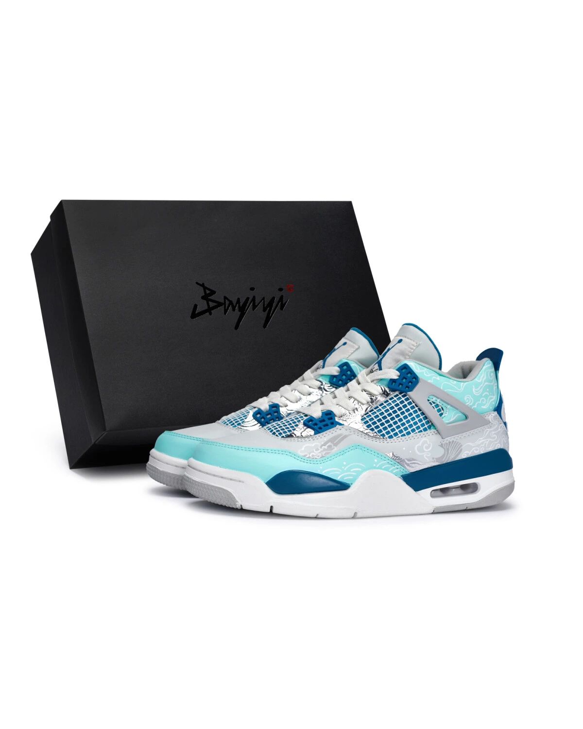 Jordan Air Jordan 4 унисекс кроссовки ретро баскетбольные голубо-серо-белые картинка