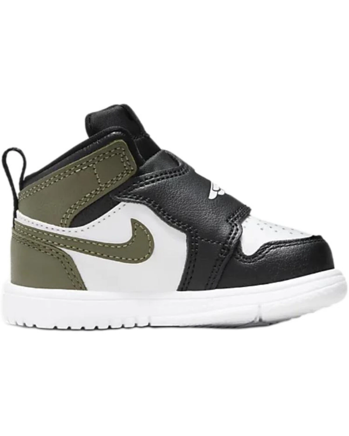 Jordan Sky Jordan 1 детские кроссовки кожаные черные с оливковым и белым картинка