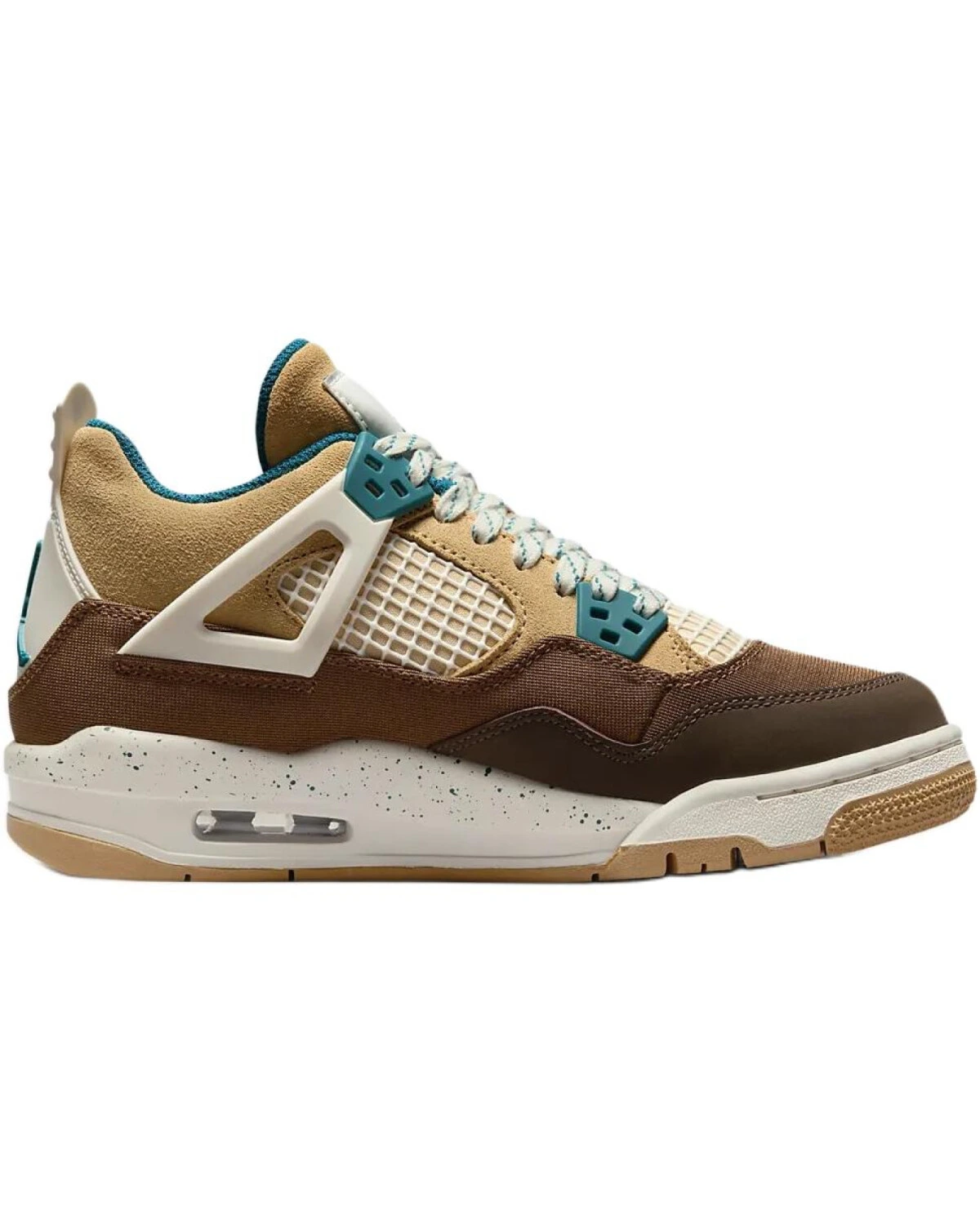 Jordan 4 детские высокие кроссовки коричнево-белые из натуральной кожи картинка