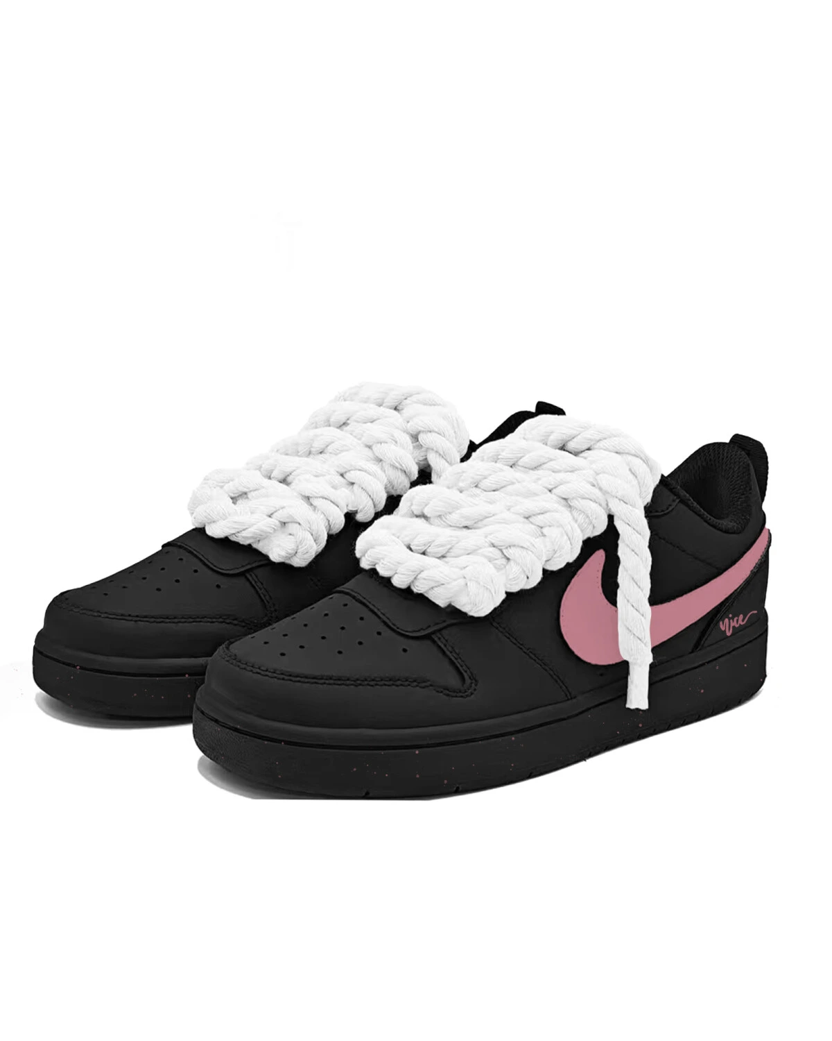 Nike Court Borough детские кеды из кожи черно-розовые картинка