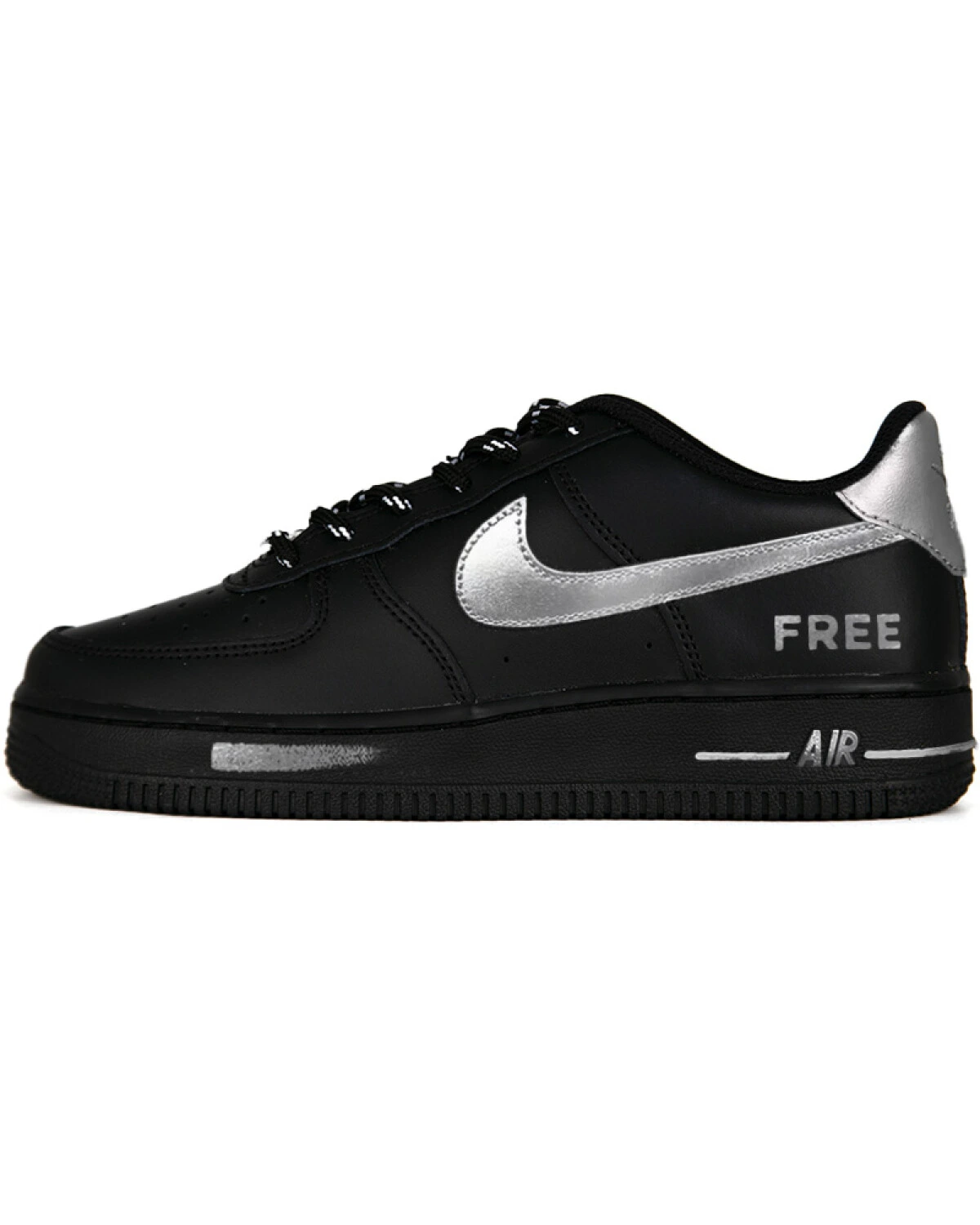 Nike Air Force 1 унисекс кроссовки черные с серебряным логотипом картинка