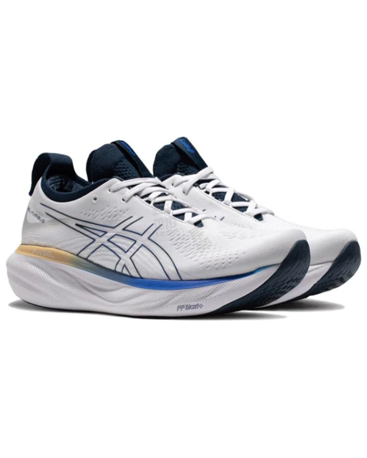 Asics GEL-Nimbus 25 мужские кроссовки для бега бело-чёрно-сине-оранжевые картинка