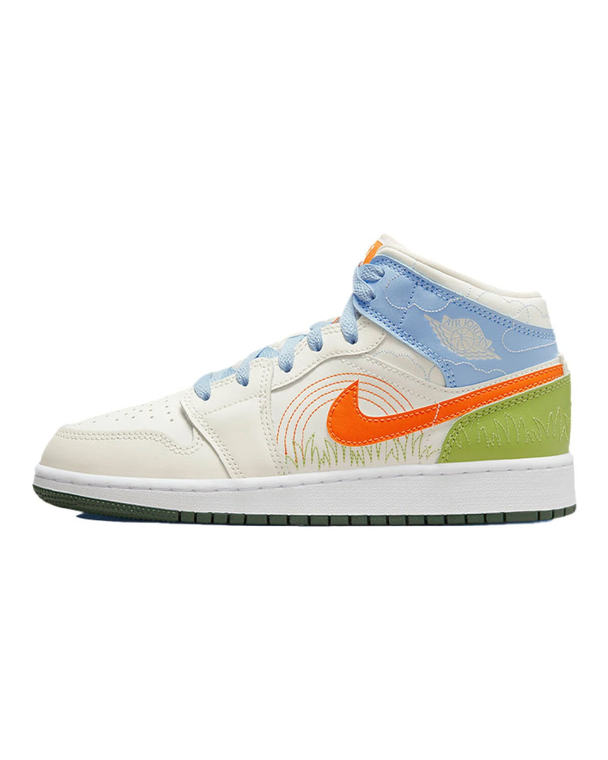 Jordan Air Jordan 1 Mid SE "Stitch" детские баскетбольные кроссовки бело-оранжевые картинка
