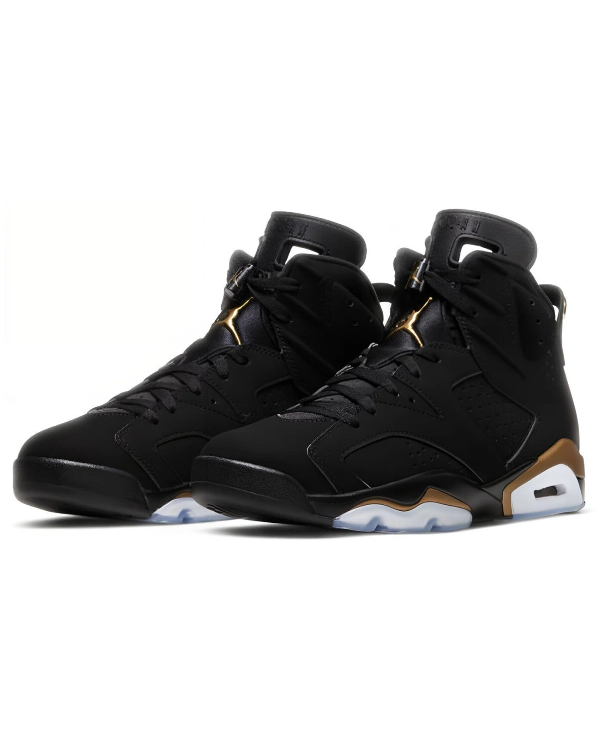 Jordan Air Jordan 6 унисекс кроссовки высокие кожаные чёрные с золотыми деталями картинка