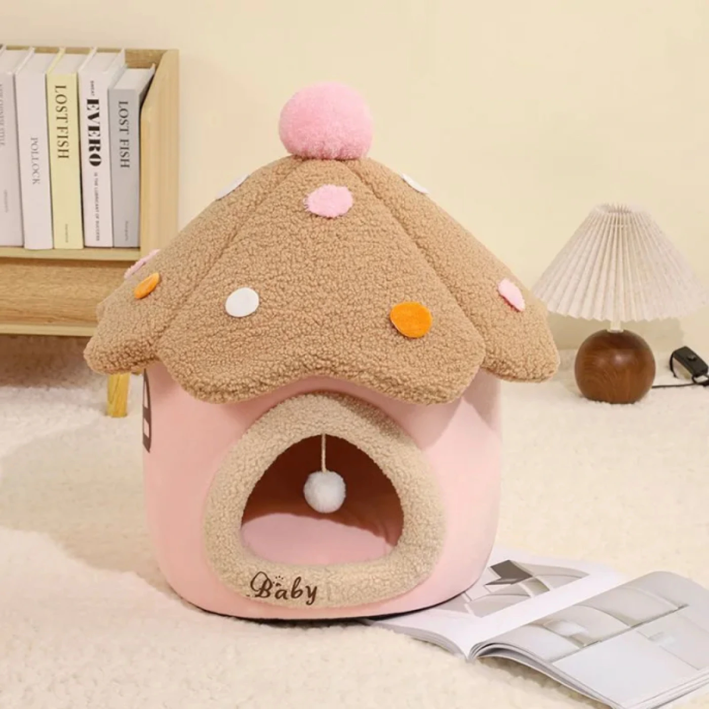 Домик-грибочек для кошек (Розовый/коричневый) картинка