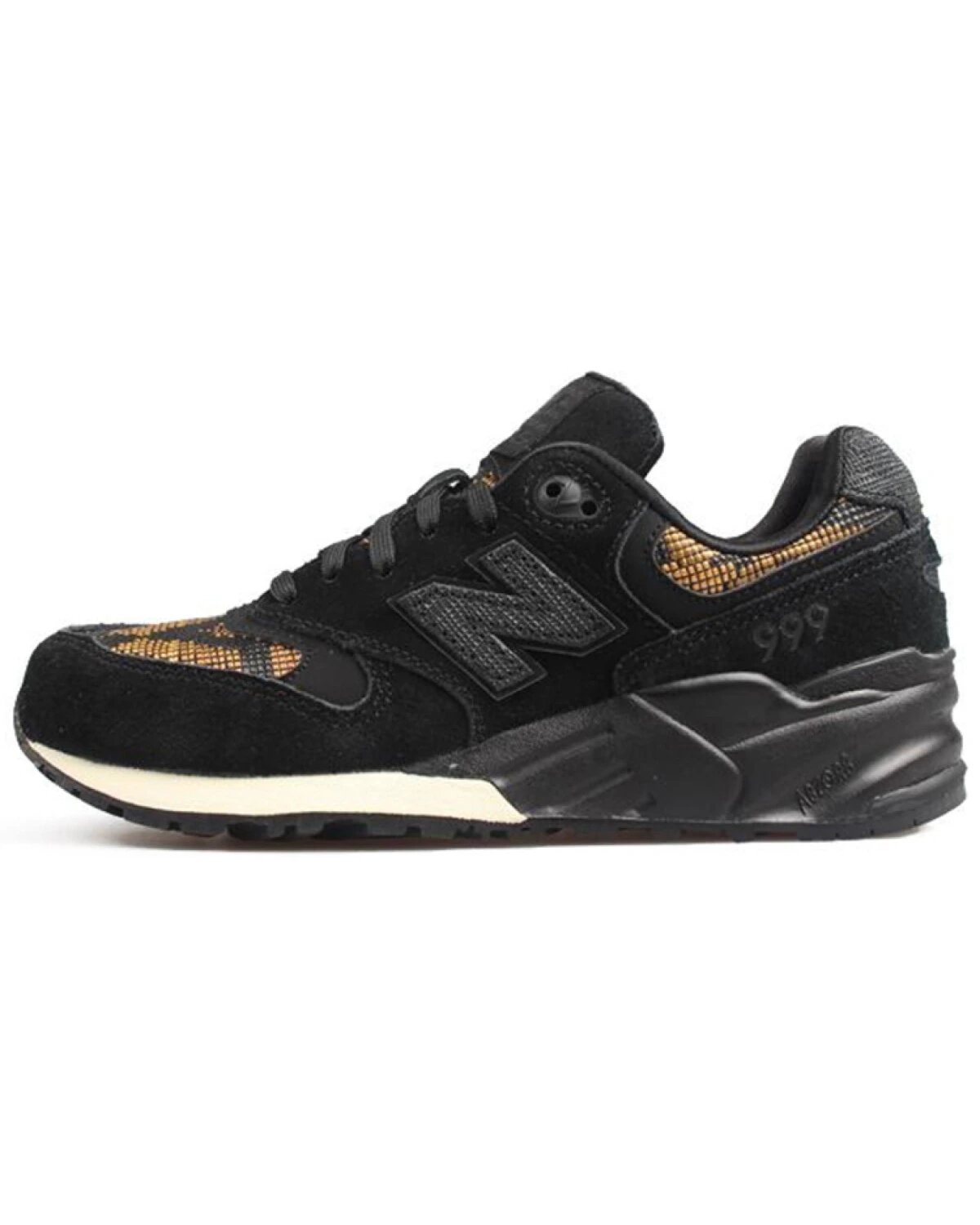 New Balance NB 999 женские кроссовки чёрно-жёлтые из кожи и нейлона картинка
