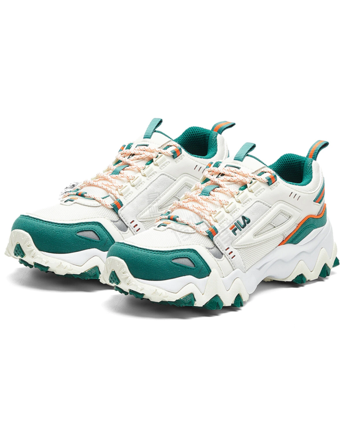 FILA Oakmont женские спортивные кроссовки бело-зеленые из ткани и кожи картинка