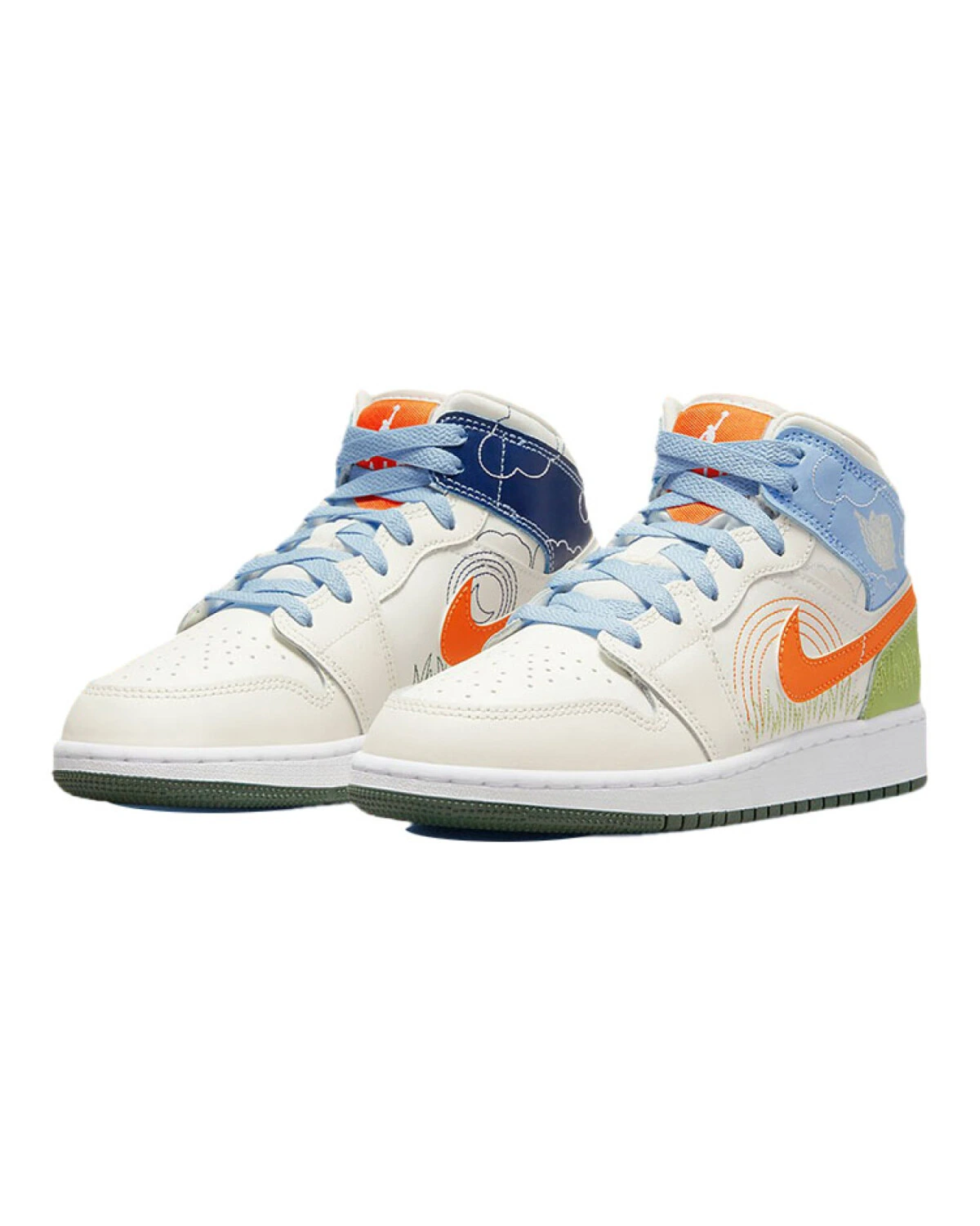 Jordan Air Jordan 1 Mid SE "Stitch" детские баскетбольные кроссовки бело-оранжевые картинка
