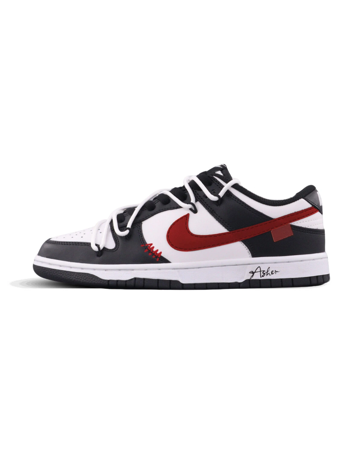 Nike Dunk Low Asher Better With Time унисекс кроссовки черно-красные с кожаными вставками картинка