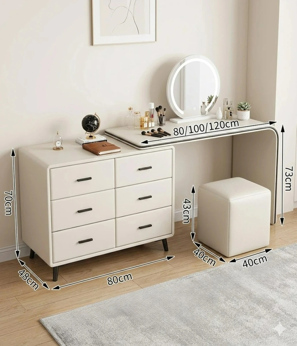 Раздвижной туалетный столик с сенсорным зеркалом, 6 ящиков (белый) картинка