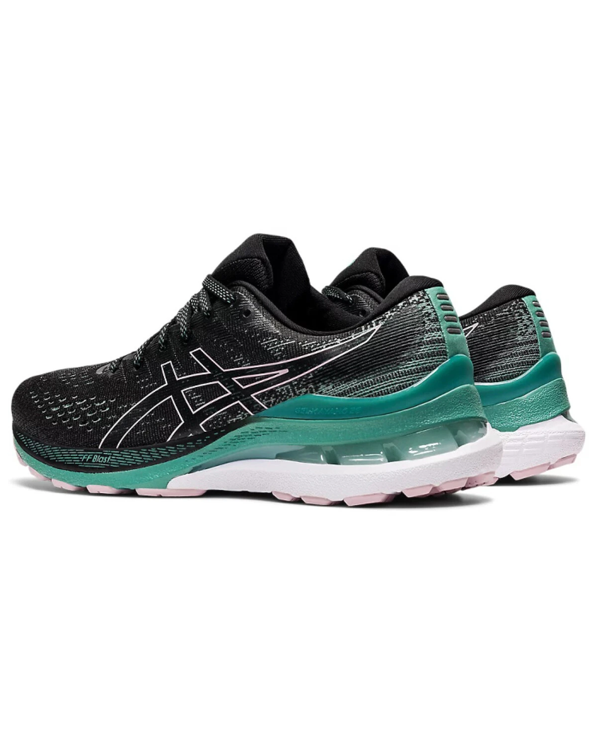 Asics Gel-Kayano 28 женские кроссовки для бега графитово-черные с зеленым картинка