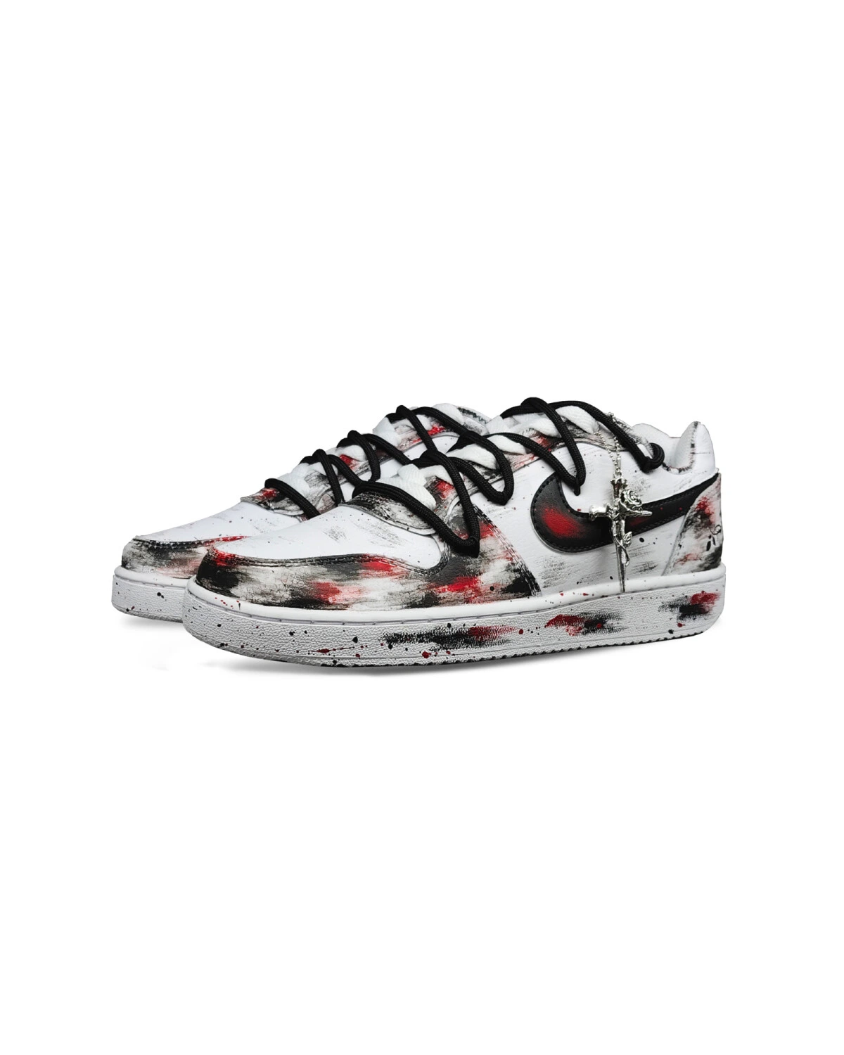 Nike EBERNON мужские кеды черно-белые с красным из синтетики и кожи картинка