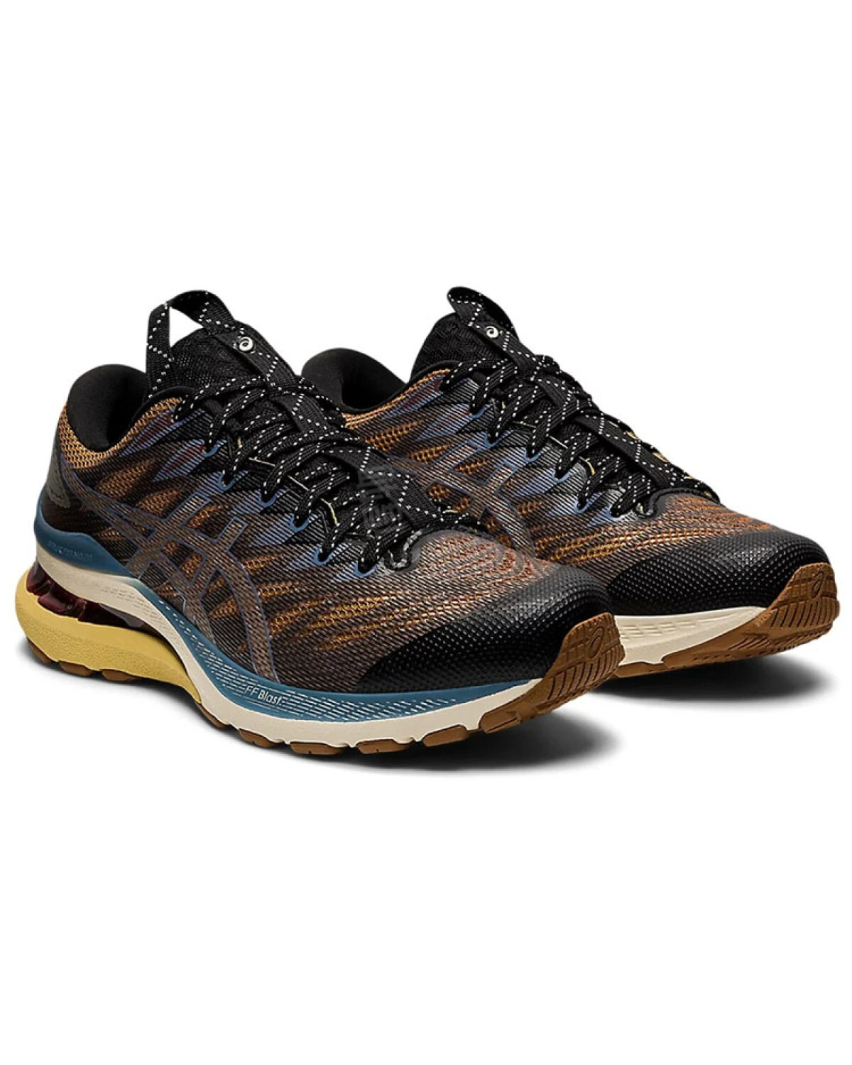 Asics Gel-Kayano 28 женские кроссовки текстильные угольно-чёрные с золотыми вставками картинка