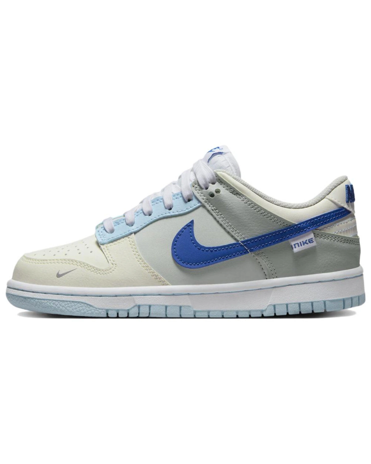 Nike Dunk детские кроссовки кожаные бежевые с синим картинка