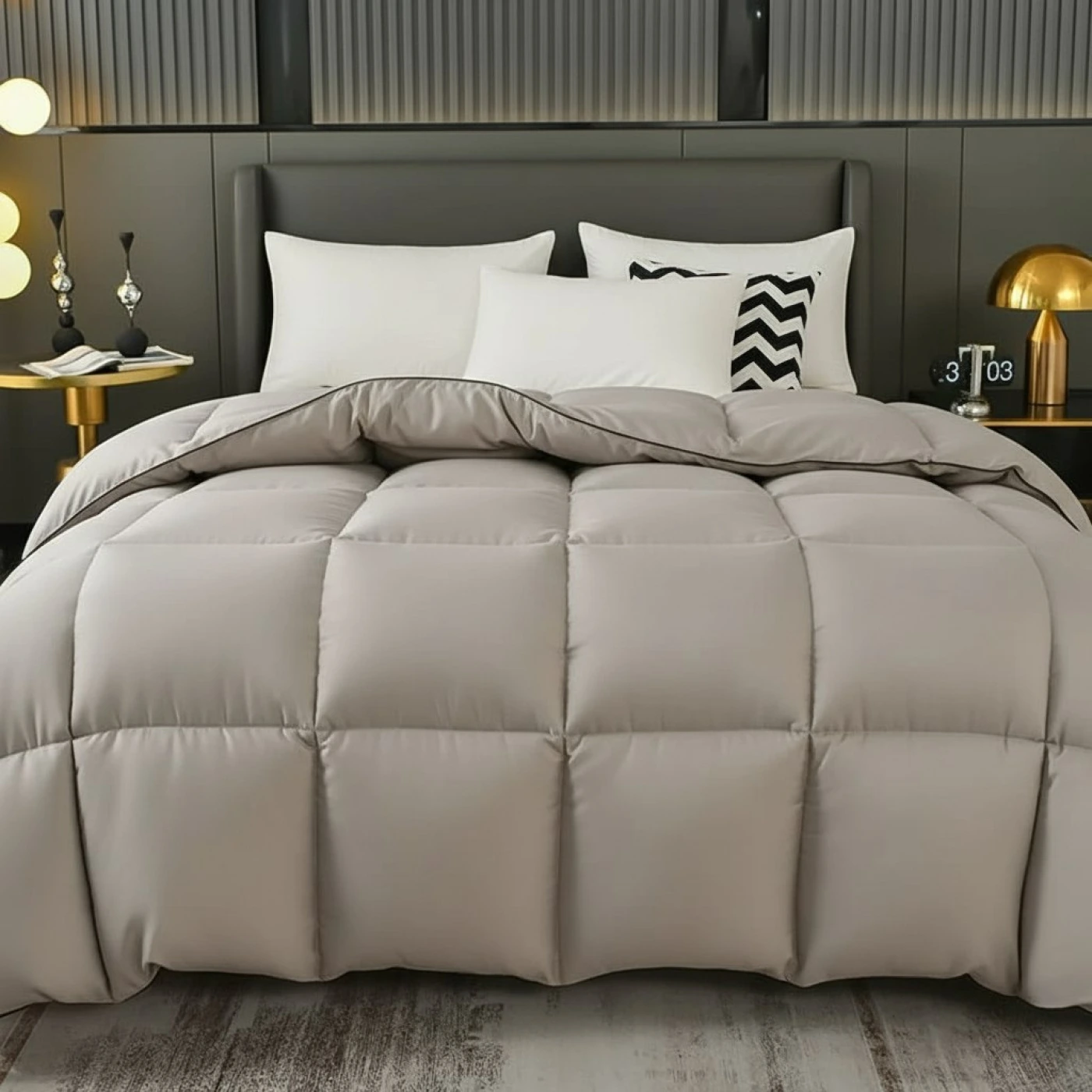 Одеяло комфортер с наполнителем из гусиного пуха (серый) картинка