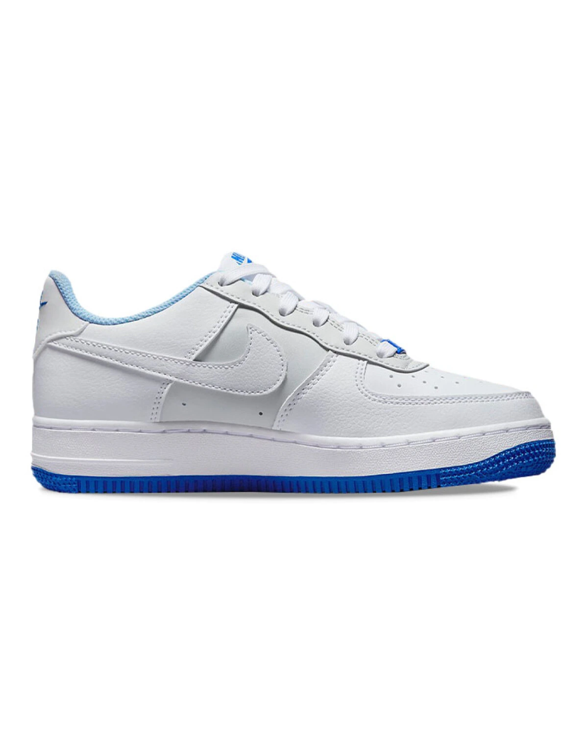 Nike Air Force 1 детские кроссовки белые с синим картинка