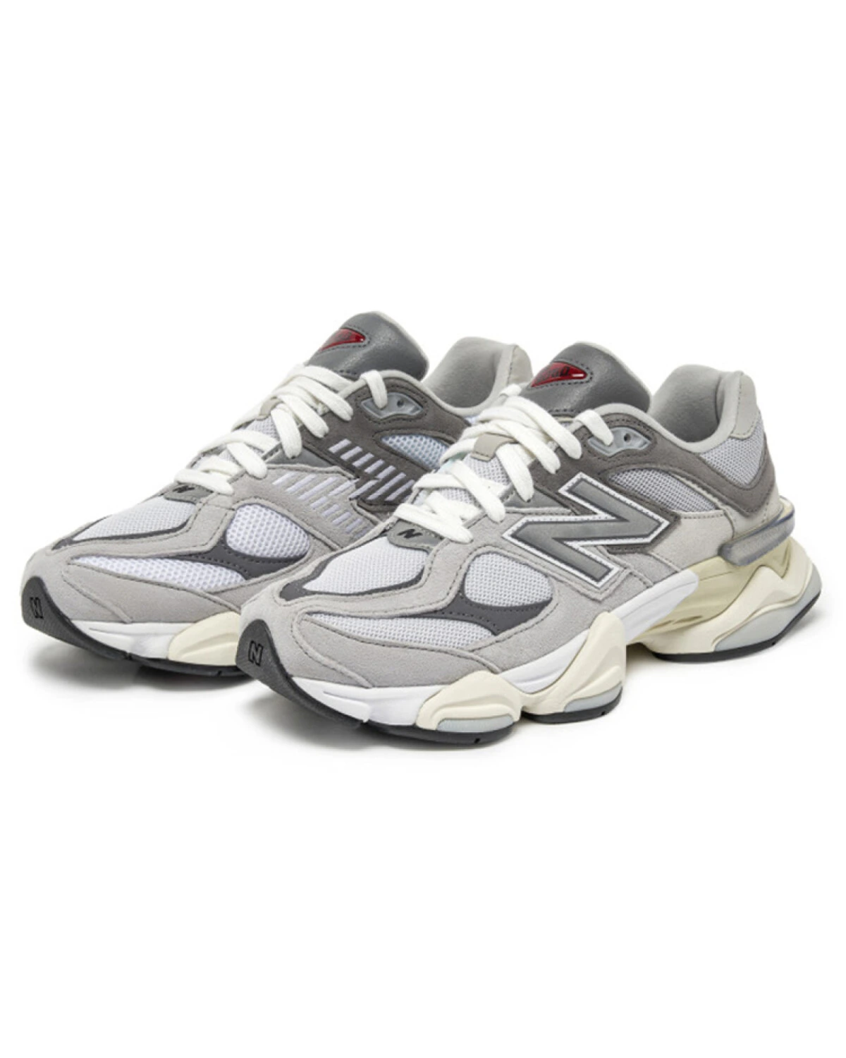 New Balance 9060 унисекс кроссовки из ткани и замши светло-серые с белым картинка
