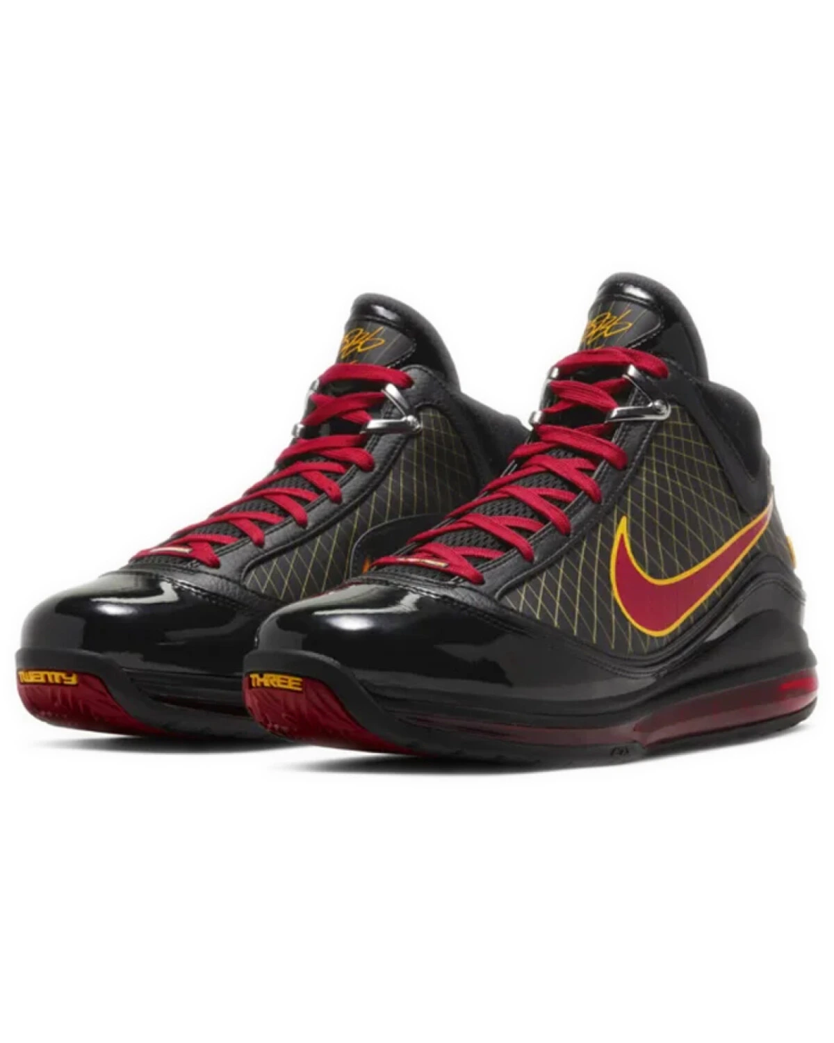 Nike Lebron 7 unisex высокие кроссовки кожаные чёрно-красные картинка