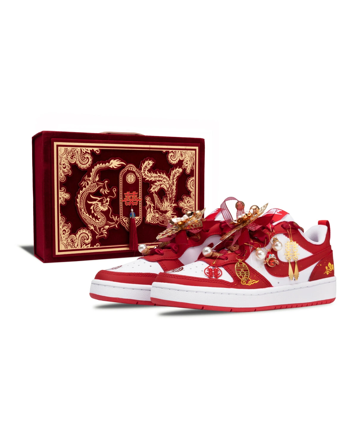 Nike Court Borough 2 женские кроссовки свадебная коллекция бело-красные картинка