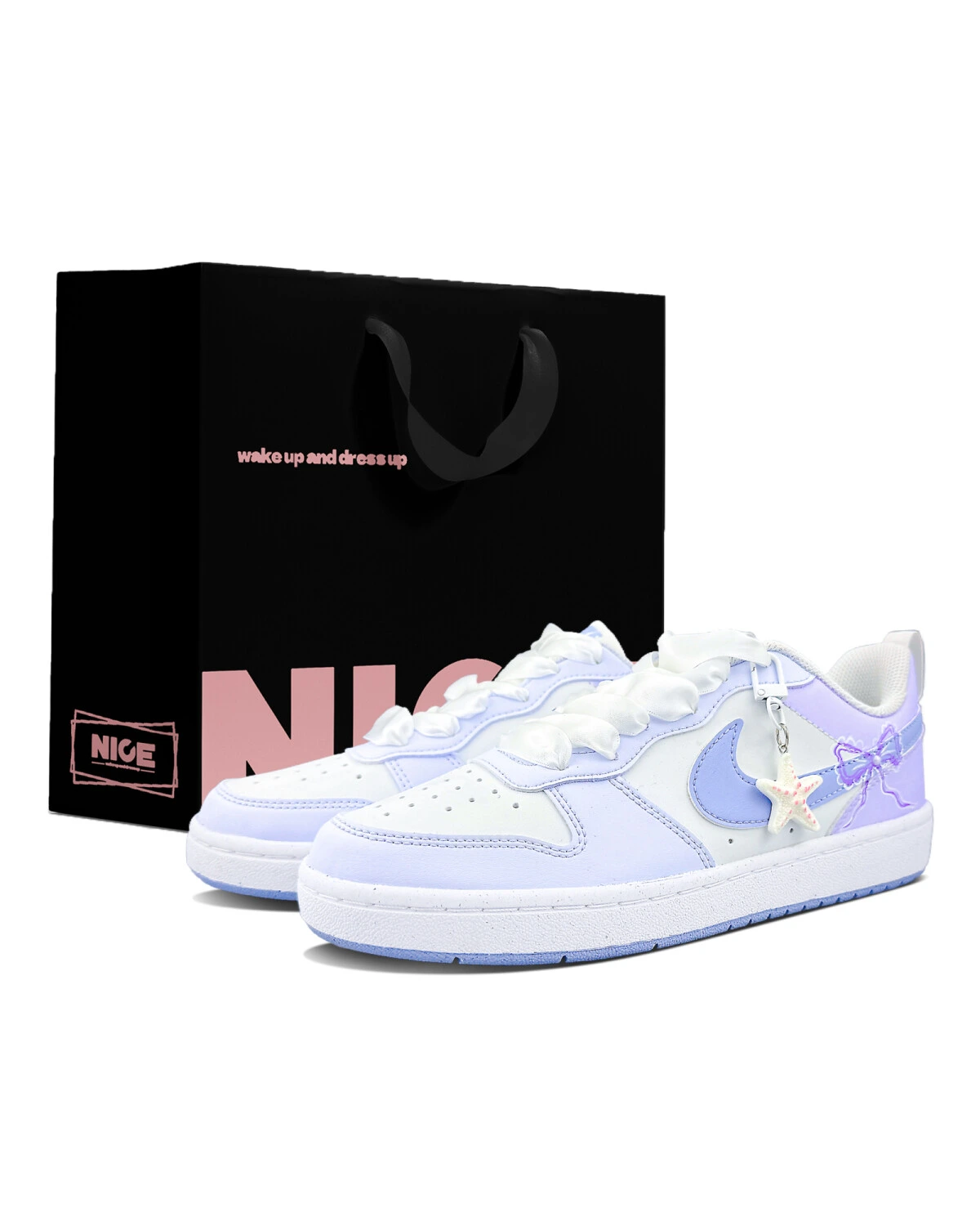 Nike Court Borough Low 2 детские кроссовки голубые с кожаным верхом картинка