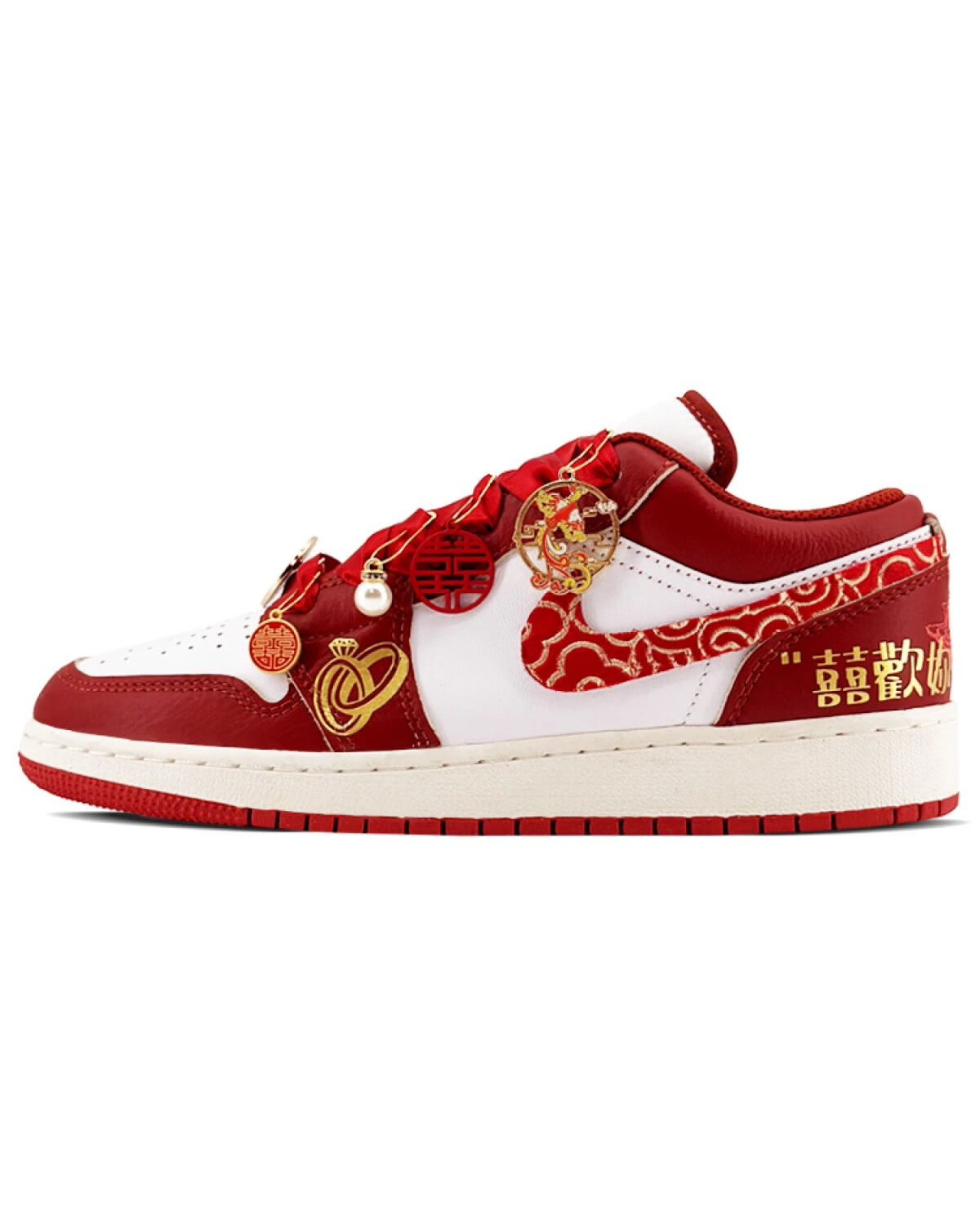 Jordan Air Jordan 1 унисекс кроссовки бело-красные свадебные с вышивкой картинка