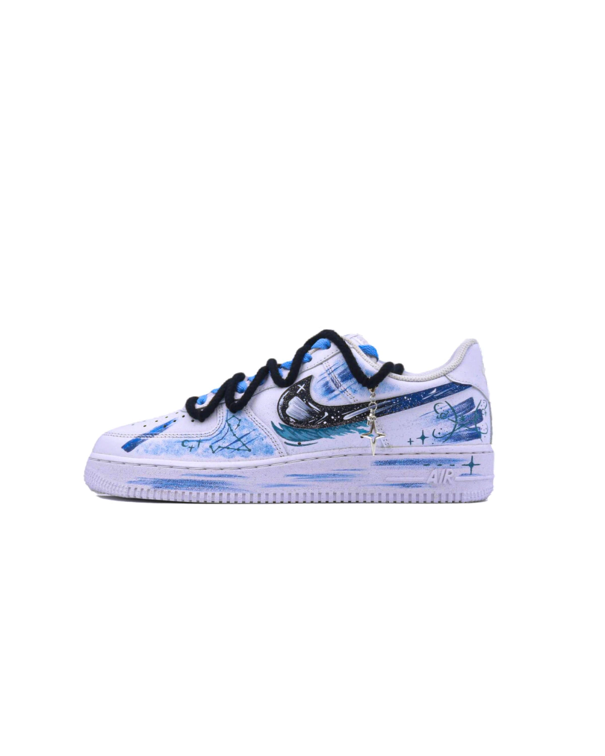 Nike Air Force 1 Unisex кроссовки с ручной росписью сине-белые картинка