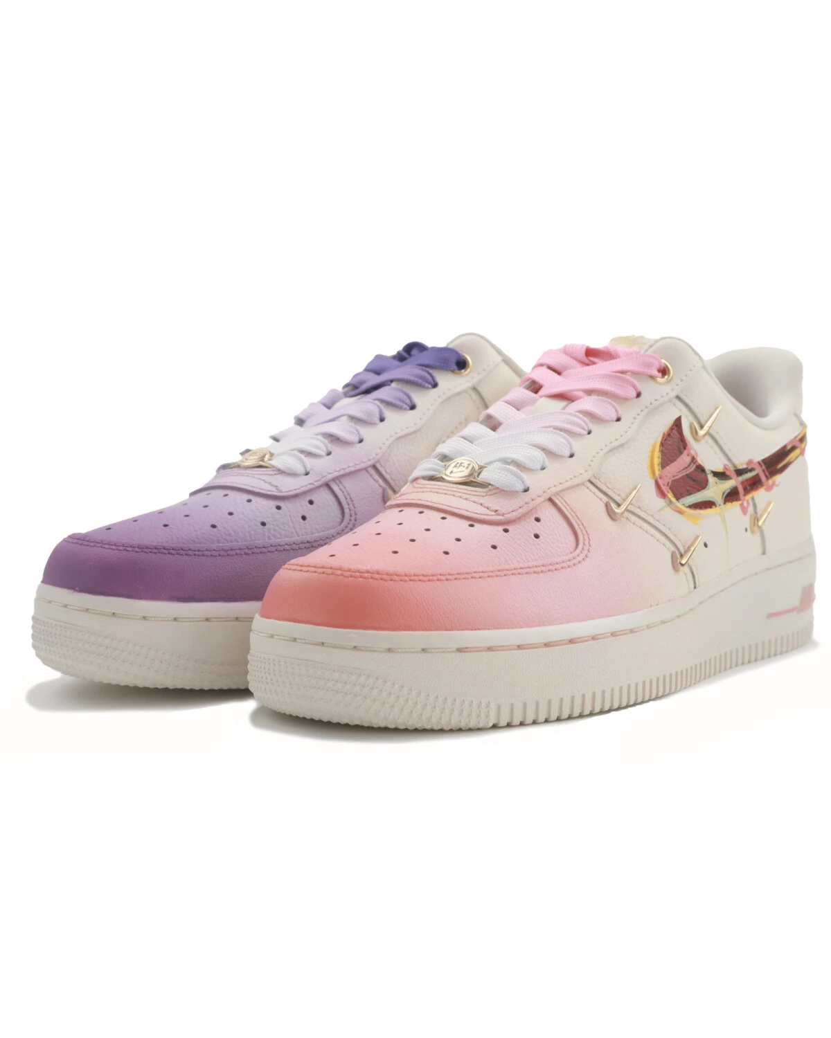 Nike Air Force 1 женские кроссовки кожаные фиолетово-розовые картинка