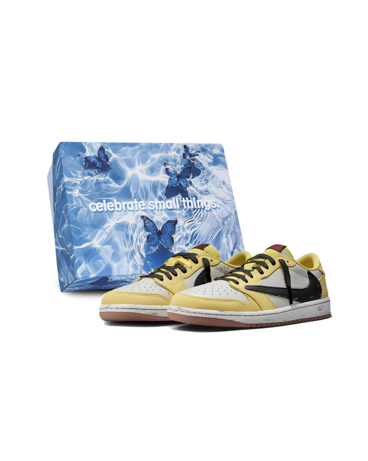 Jordan Travis Scott x Air Jordan 1 унисекс кроссовки черно-желтые повседневные картинка