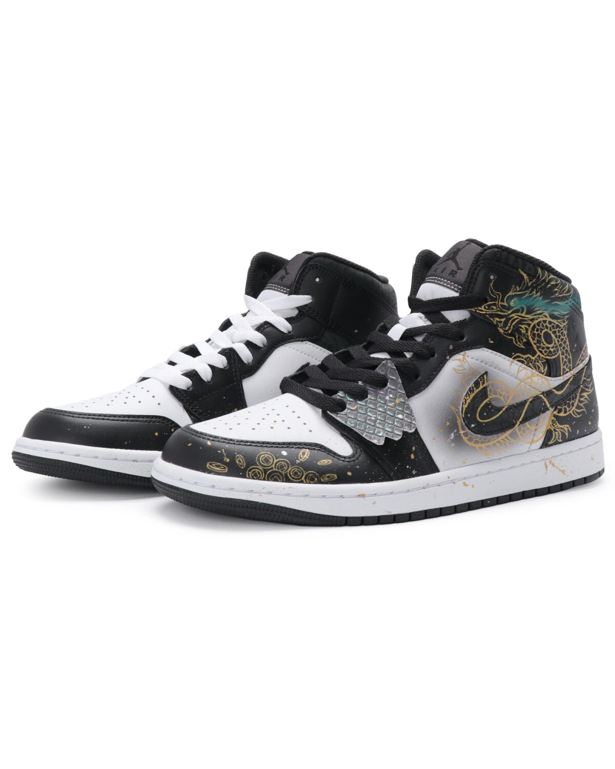 Jordan Air Jordan 1 мужские кроссовки черно-золотисто-белые средние картинка