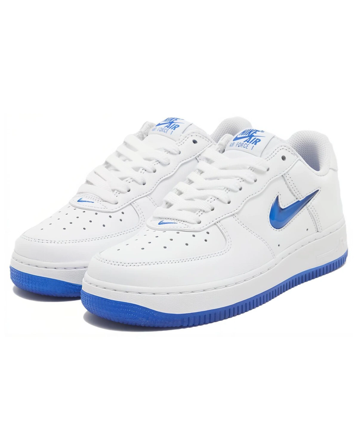 Nike Air Force 1 унисекс кроссовки белые с синим логотипом картинка