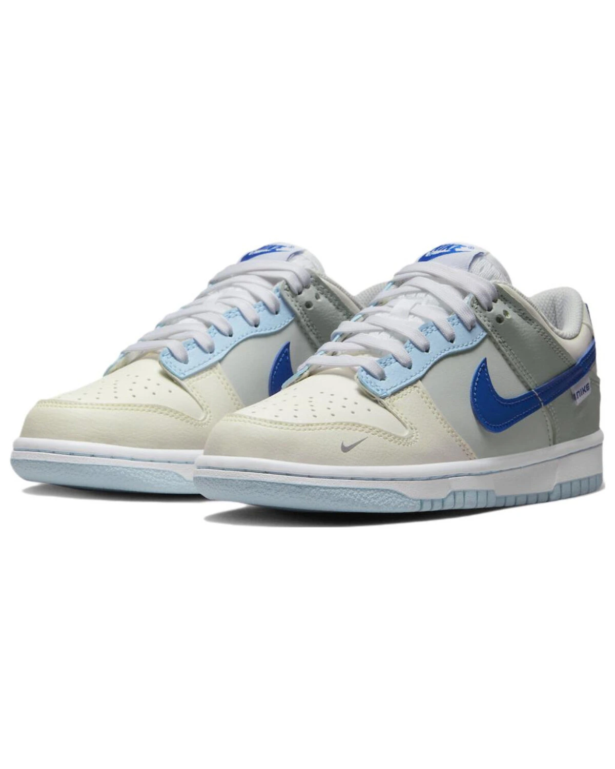 Nike Dunk детские кроссовки кожаные бежевые с синим картинка