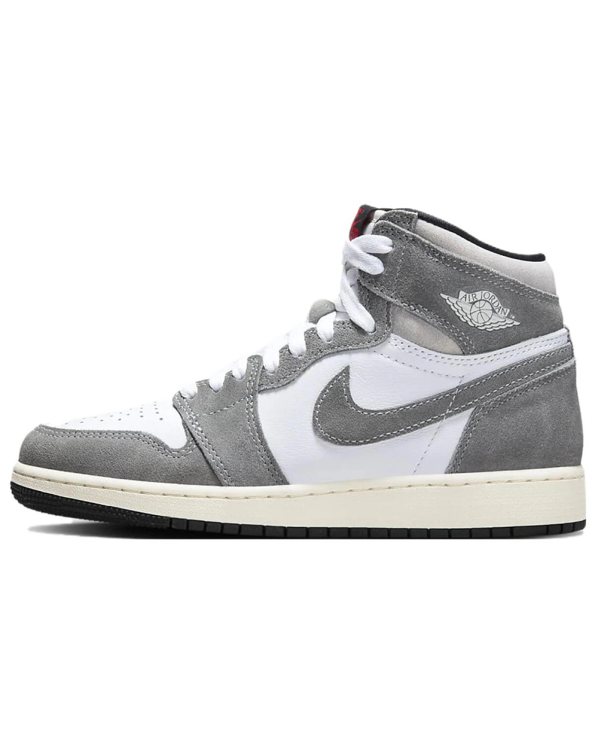 Jordan Air Jordan 1 детские высокие кроссовки серо-белые из кожи картинка