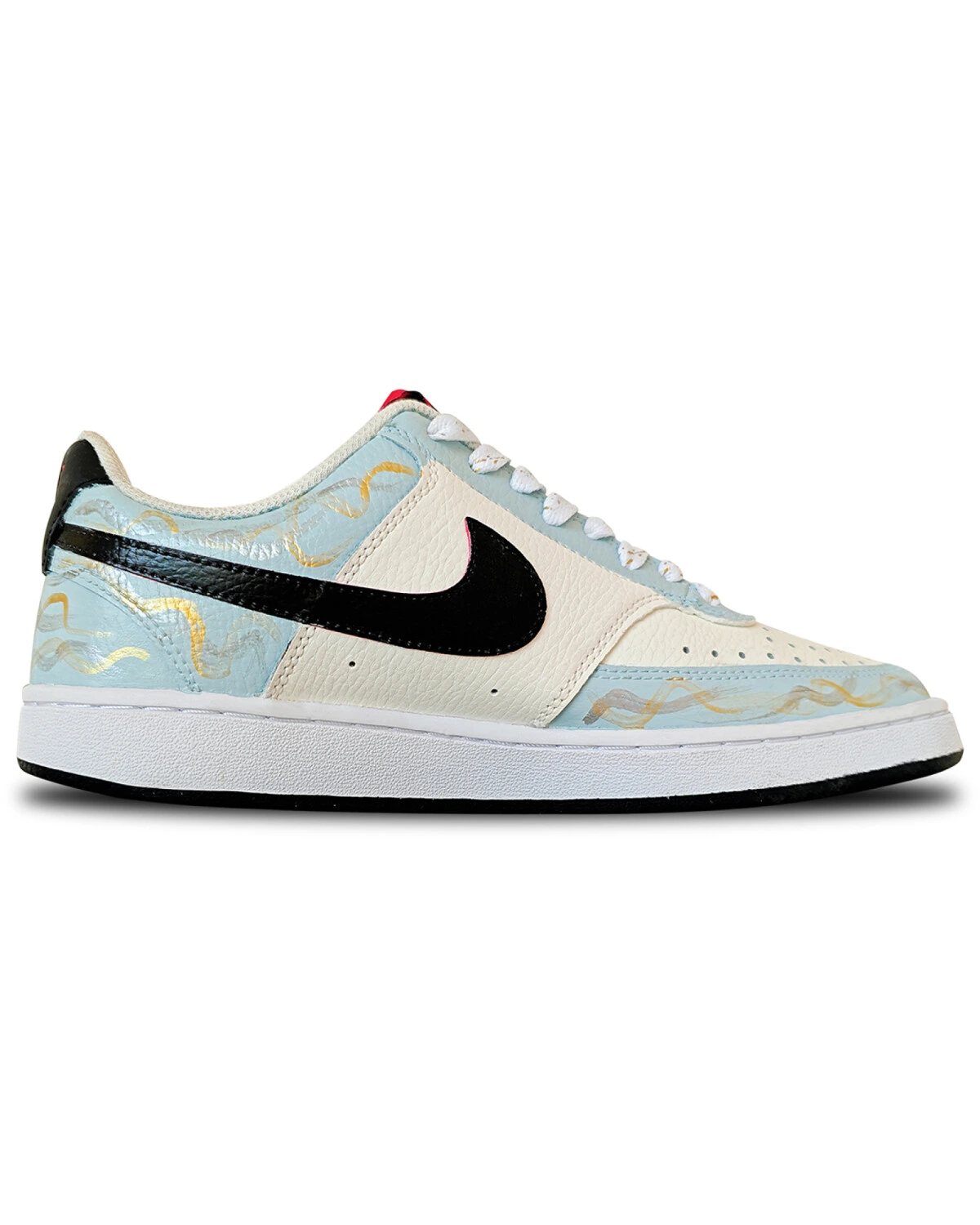 Nike Court Vision 1 мужские кроссовки голубые с золотым принтом картинка