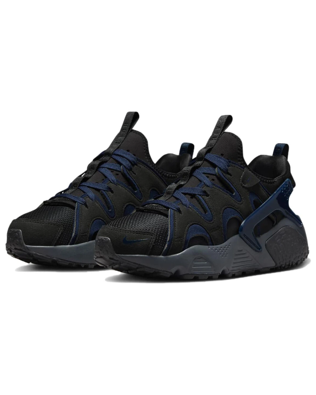 Nike Air Huarache унисекс кроссовки черные с синим акцентом на шнуровке картинка