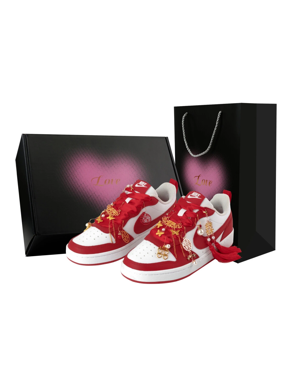 Nike Court Borough 2 женские кроссовки красные с жемчугом и тасселами картинка