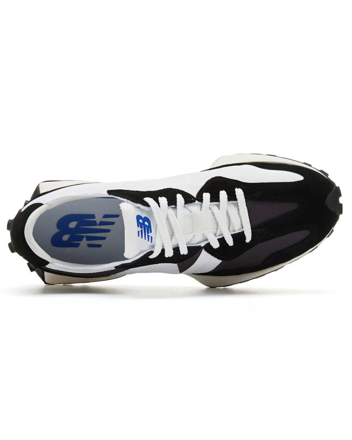 New Balance NB 327 унисекс кроссовки повседневные чёрно-белые из ткани и замши картинка